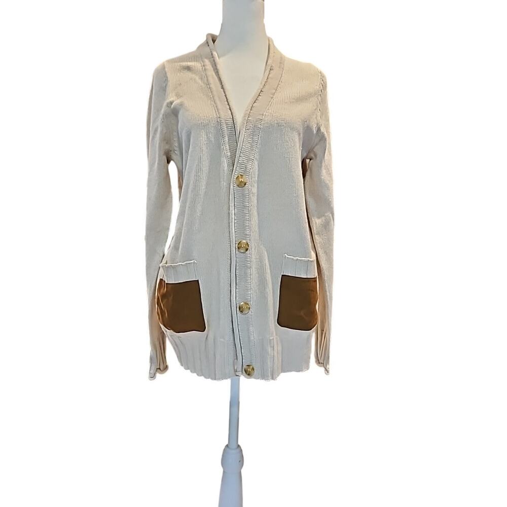 Pim + Larkin Sweater Cardigan Faux Suede Pockets Large
